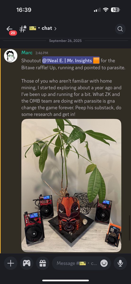 Another shoutout today!🚀

This time for my own community.

Two weeks ago we gave away a Bitaxe! <a href="/marc_sto_/">maximus</a>  was the lucky guy! 

Very nice to see he connected it to the <a href="/OrdinalMaxiBiz/">Ordinal Maxi Biz (OMB)</a> parasite pool.