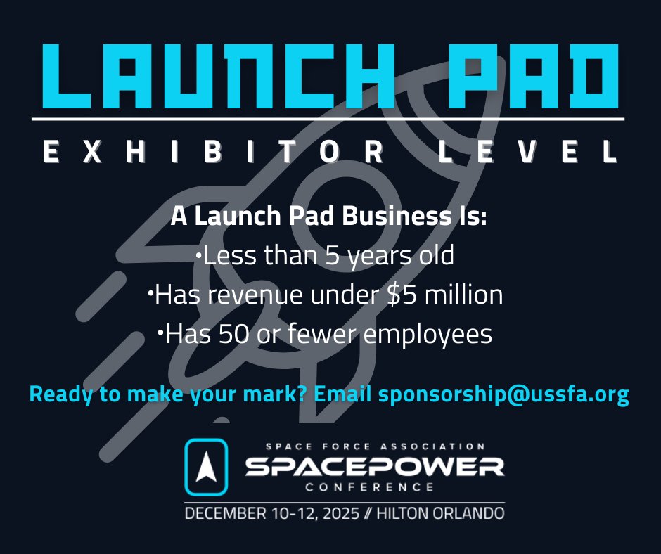 SpaceForceAssoc's tweet image. Get in on the ground floor with 🚀Launch Pad, SFA's exciting, accessible sponsorship level for start-ups looking to gain face time with industry decision makers at #SpacepowerConference.

With a low barrier-to-entry of just $3,000, small businesses can get in on the action…