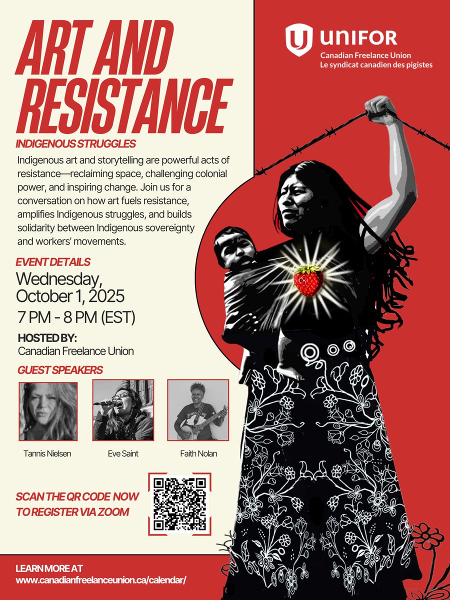 Webinar: In the spirit of #NDTR, join us for a conversation on how art fuels resistance &amp; builds solidarity between Indigenous sovereignty &amp; workers’ movements. #TruthAndReconciliation,  #EveryChildMatters <a href="/tannis_da_nish/">tannis nielsen</a> <a href="/EveSaint8/">Eve Saint</a> <a href="/faithnolan57/">Faith Nolan</a> <a href="/NoLore/">Nora Loreto</a> <a href="/AminahSheikh/">Aminah 🌹</a>