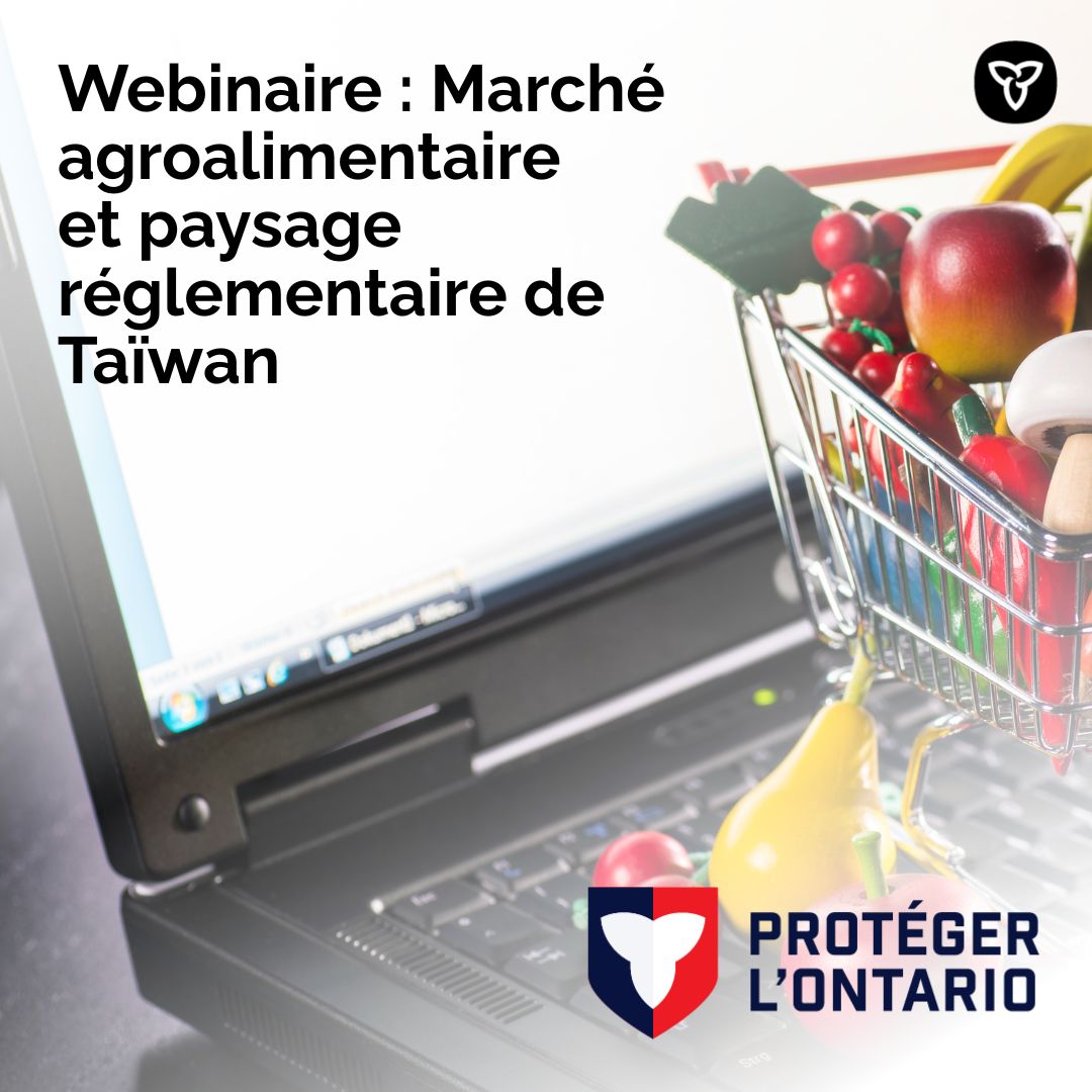 Joignez-vous au gouvernement de l’Ontario et au Service des délégués commerciaux à Taïwan le 27 novembre pour un webinaire gratis sur le marché et les débouchés à Taïwan pour les fabricants d’aliments et de boissons. Inscription : …ansagrifoodmarket.omafrabdb-events.ca/home/