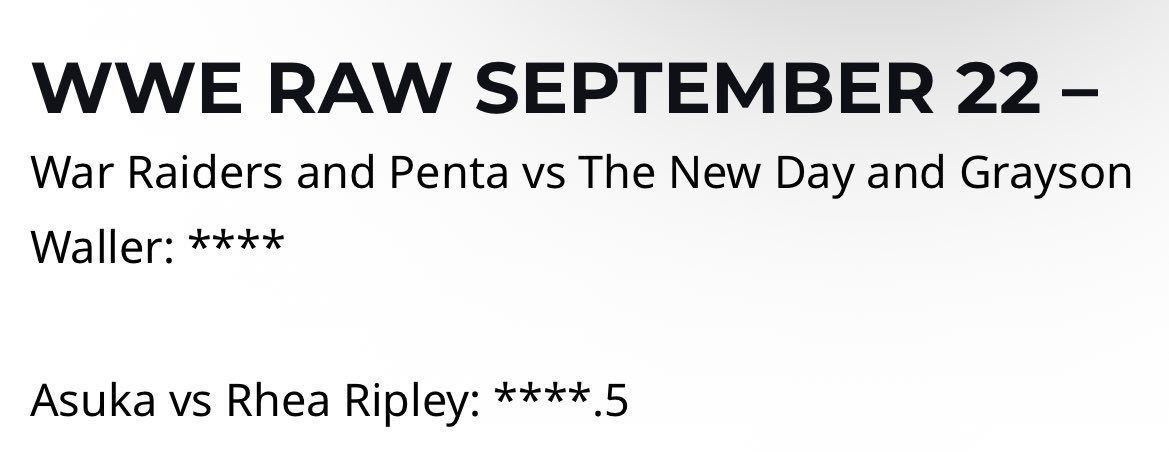 RheaWrestles's tweet image. Sixth 4+star match of 2025-