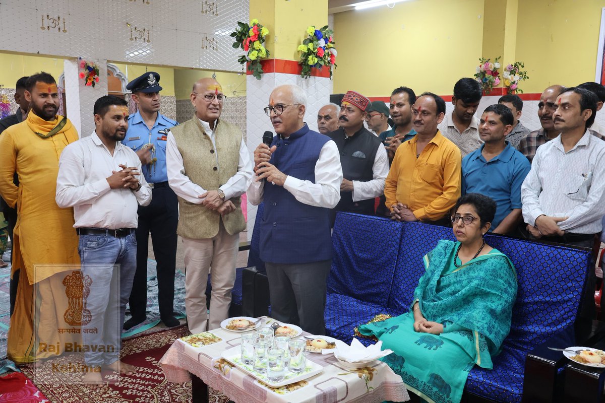 The Hon'ble Governor of Nagaland, Ajay Kumar Bhalla, accompanied by the First Lady, today visited the Hindu Mandir at PWD, Kohima. During the visit, the Governor and the First Lady offered prayers at the temple and interacted with the members of the temple committee.