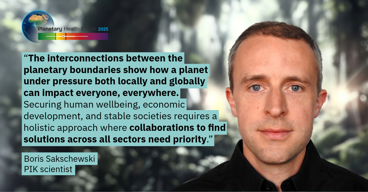 PIK_Climate's tweet image. Planetary boundaries show rising risks + urgency to protect Earth’s life-support systems, states PIK scientist Boris Sakschewski, lead author of the 2025 Planetary Health Check. Scientists monitor these boundaries to track the planet’s condition.
Report▶️ planetaryhealthcheck.org/#reports-secti…