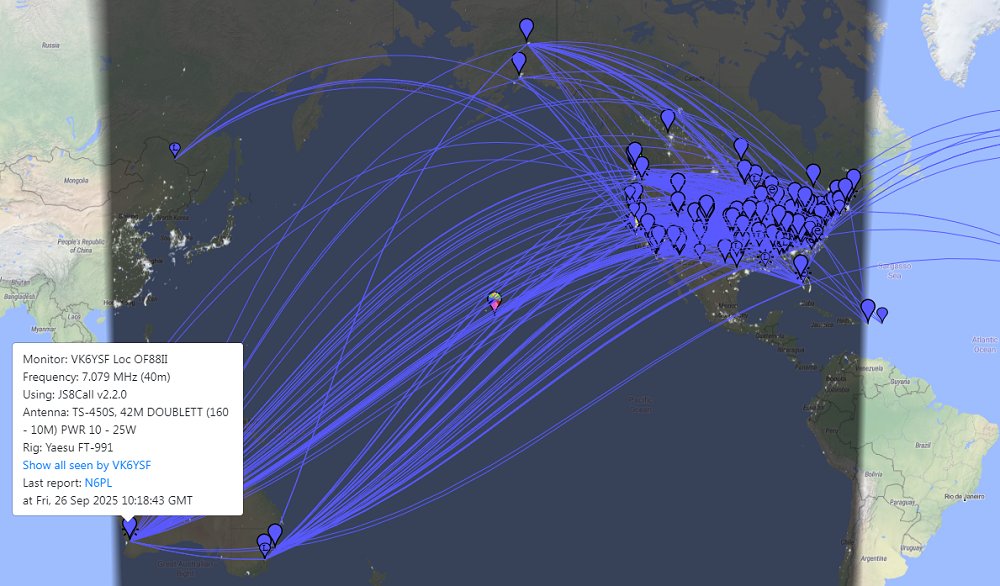 vk6ysf97230's tweet image. The old 40m band grey line is working well between myself and the USA this evening.

#40mBand #js8call #pskreporter