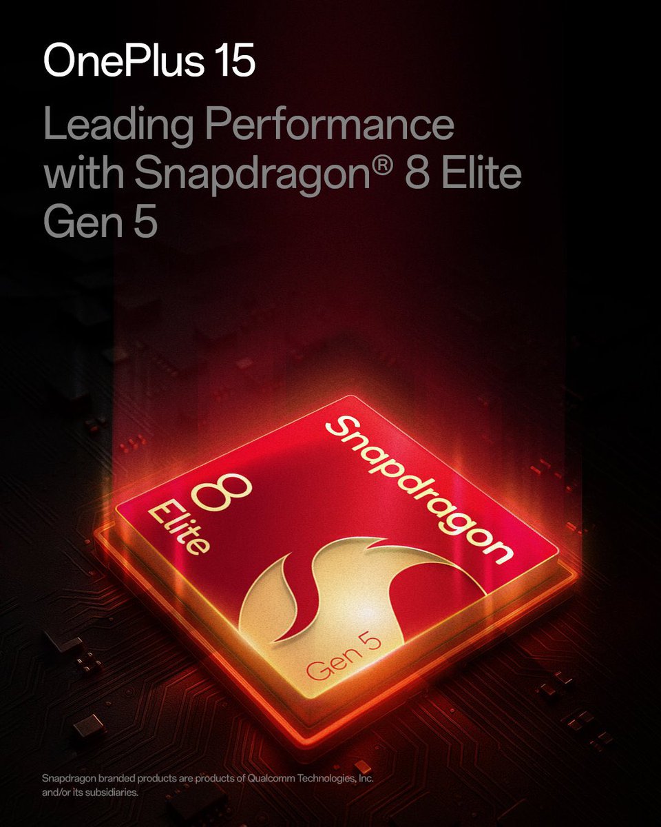 geekabhishek_'s tweet image. 🚀 The Next Era of Speed is Here!
The all-new #OnePlus15 is the first phones to come with the Snapdragon® 8 Elite Gen 5 — Qualcomm’s most powerful mobile platform yet, redefining performance like never before.