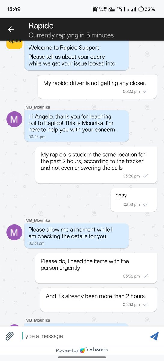 IAmAwesomAngelo's tweet photo. @rapidobikeapp I book a bike for the parcel, 2 hours ago, from chawari bazar to gurugram, the time then showed 57 mins, and now after almost 3 hours it's shows 78 mins! What are you people playing at? The chat agent ended the chat 3 times, with the same stupid response! https://t.co/y1twXMRowK
