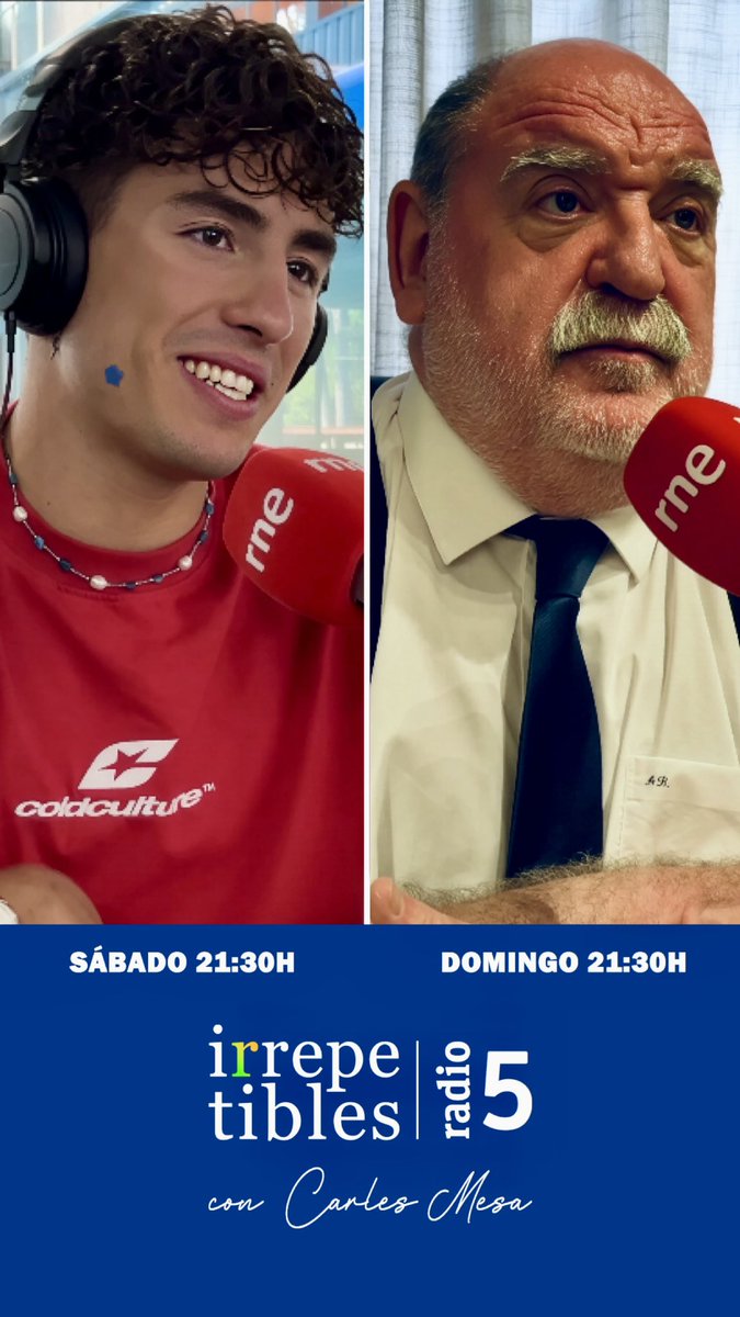 🎙️¡Grandes #IrrepetiblesR5 este fin de semana! ⭐️

📚El sábado conversamos, desde el <a href="/CARSantCugat/">CAR Sant Cugat</a>, con el nadador artístico Dennis González. 

🎶 Y el domingo, desde su consulta, con el psiquiatra Antonio Bulbena. 

▶️ En <a href="/radio5_rne/">Radio 5</a>, sábados y domingos a las 21.30h.