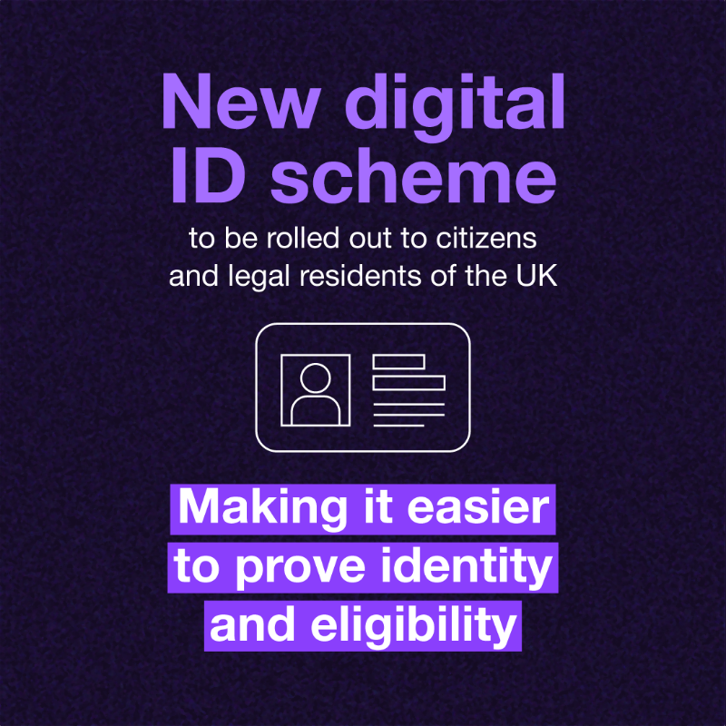 SciTechgovuk's tweet photo. A new digital ID scheme will be available for all UK citizens and legal residents 📲

Swipe to find out more 👇