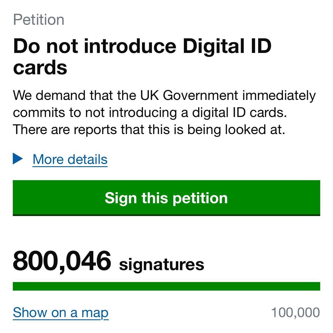 GBPolitcs's tweet image. 🚨NEW: Petition opposing digital ID storms past 800,000 in just 24 hours