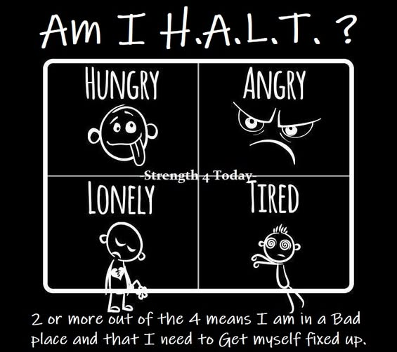 Strengthfor2day's tweet photo. 2 or More Out of The 4 Means I Am In A Bad Place
And That I Need To Get Myself Fixed Up.
#HALT #Hungry #Angry #Lonely #Tired #BadPlace #FixedUp #RecoveryPosse #Strengthfor2day https://t.co/qVwYwevCDo