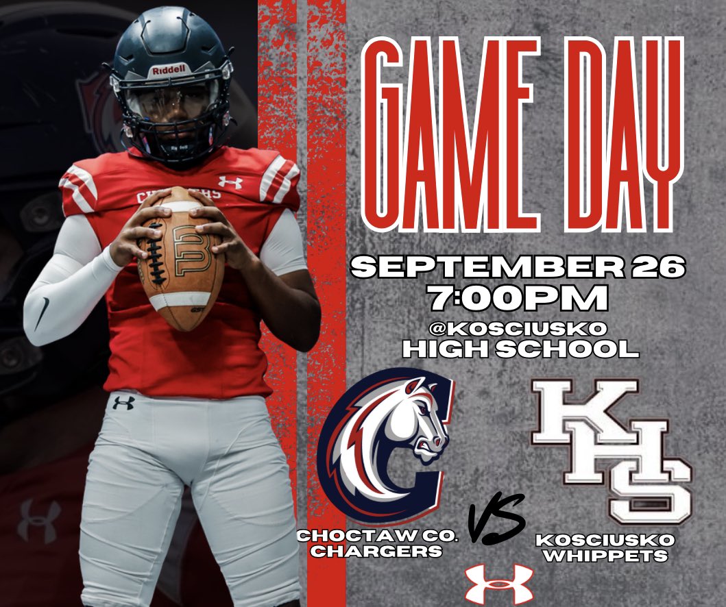 Choctaw County Football (@choctawcountyfb) on Twitter photo 🔥⚡️Get Up It’s Game Day‼️ Your Chargers Are Back On The Road At Kosciusko Tonight‼️We Need You There‼️
🆚: Kosciusko 
🏟️: Landrum Field 
⌚️: 7:00pm 
👕: White Jersey/Red Pants 
#Run2it 🔥⚡️Get Up It’s Game Day‼️ Your Chargers Are Back On The Road At Kosciusko Tonight‼️We Need You There‼️
🆚: Kosciusko 
🏟️: Landrum Field 
⌚️: 7:00pm 
👕: White Jersey/Red Pants 
#Run2it