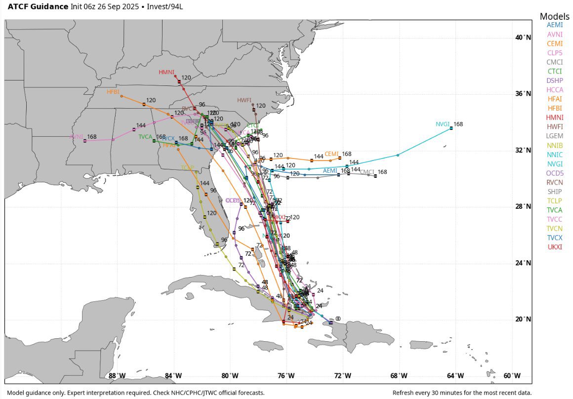 We are closely monitoring Invest 94L, which remains at a 90% chance of development. Forecasters expect it to organize later today or tomorrow. While its exact track and impacts are still uncertain, this system has the potential to affect our area. #hurricaneseason2025 #weather