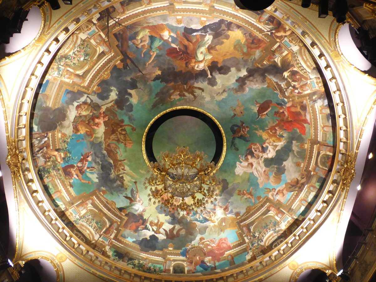 Superbe composition néo-baroque "Les Quatre Éléments" de Jules-Eugène #Lepneveu (1819-1898) pour la salle du #GrandThéâtre d’#Angers en 1871, qui ne fait que plus regretter la réalisation concomitante et variante pour l’#OpéraGarnier (1872), masquée en 1964.