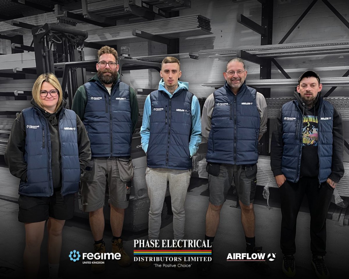 All set for the colder months ❄️
Our Distribution Centre team now kitted out with new <a href="/AirflowD/">Airflow Developments</a>  gilets – a solid <a href="/Fegime_UK/">Fegime UK</a> perk to keep everyone warm on the job.
#Airflow #Electrical #PhaseElectrical #Workwear #ElectricalSupplies #ColdWeatherGear #StayWarm #Fegime #FegimeUK