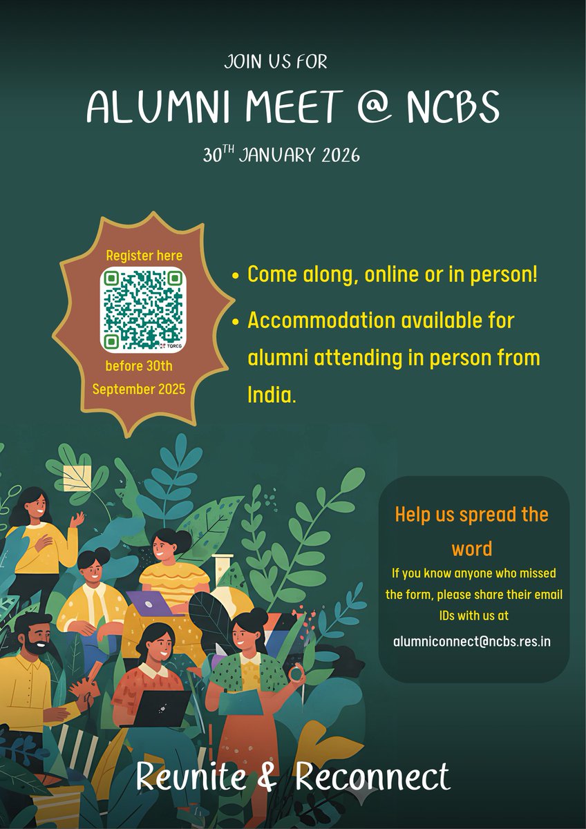 We are delighted to announce the upcoming Alumni Meeting on 30th January 2026 at NCBS. The gathering will be a chance to reconnect, share memories, and celebrate the journeys of our vibrant alumni community.
👉 Register here: docs.google.com/forms/d/e/1FAI…