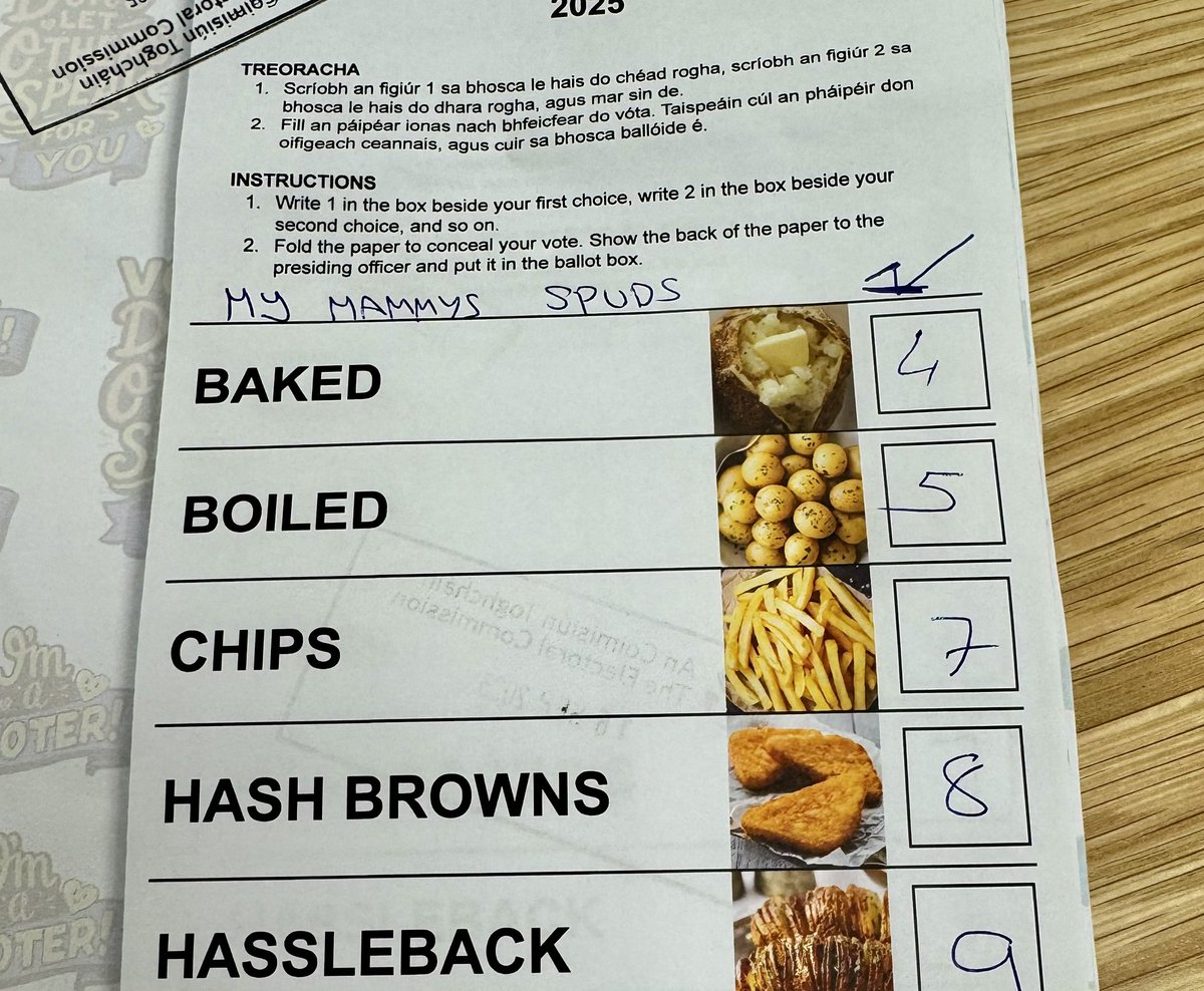ArtOLeary's tweet photo. @gavreilly @ElecCommIRL Surprising number of spoiled votes - including some cute ones! #HashBrownTag #GreatPotatoPoll #YourVoteYourVoice https://t.co/8RyIJQEGQ4