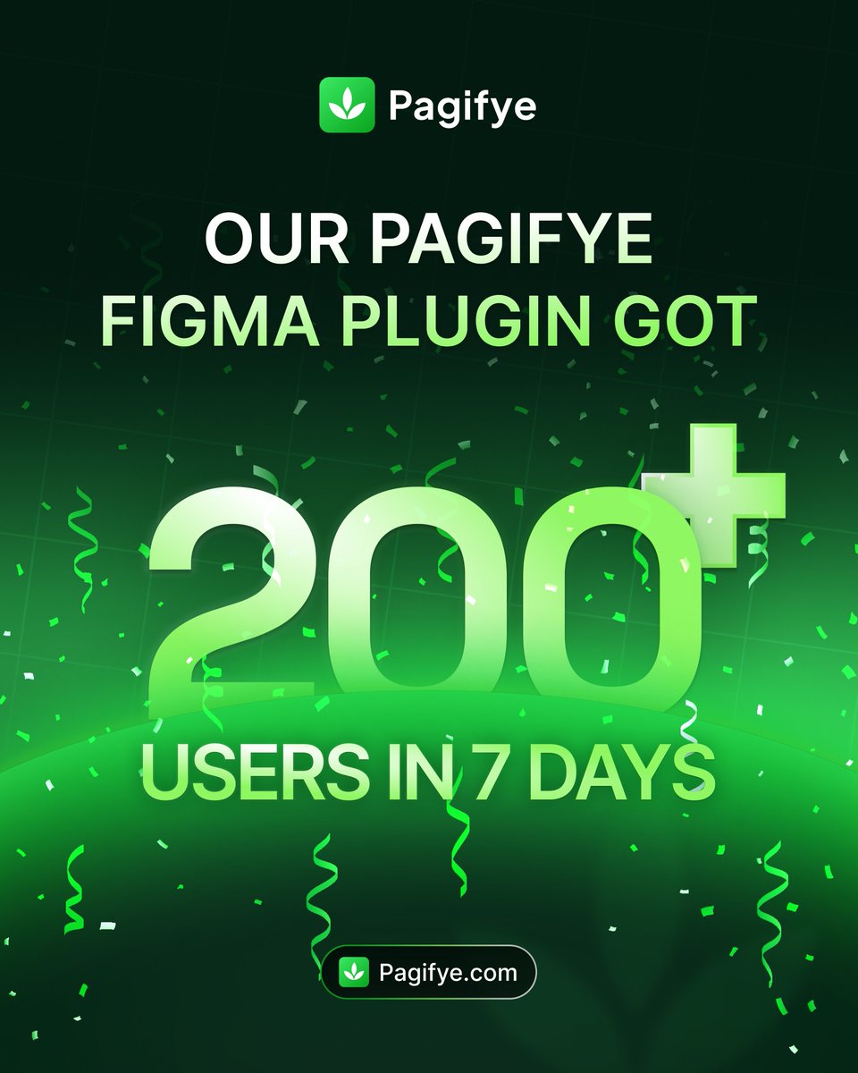 pagifye's tweet image. Big news, Our Pagifye Figma Plugin just hit 200+ users in only 7 days!

This is just the beginning. 
Thanks to everyone who believed in Pagifye from day one!

#Pagifye #figmaplugin #uidesign #webdesign #design #figma #nocode #Startup #UIUXDesign