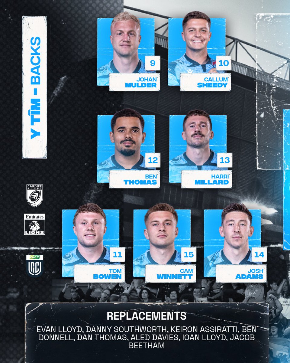 Cardiff_Rugby's tweet image. Y Tîm | The Team 🆚 @LionsRugbyCo 

©️ Belcher leads the Blue &amp;amp; Blacks
3⃣ Competitive debuts
🏡 First home game of the season

🔗 cardiffrugby.wales/news/cardiff-n…

🎟️ Tickets available at eticketing.co.uk/cardiffrugby | 029 20 302030

#YmlaenCaerdydd