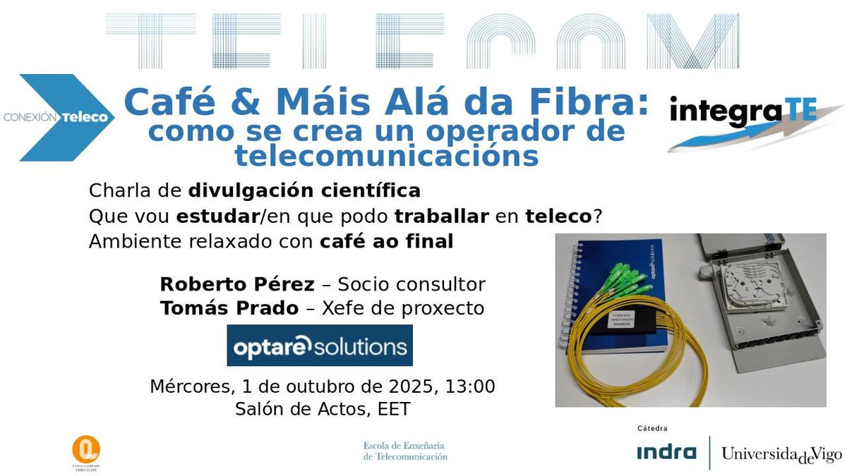 O mércores comeza o ciclo #integraTE "Café &amp;..." pensado para axudar ao estudantado de 1º e 2º a saber en que poden traballar no futuro...

Na 1ª charla, Roberto Pérez e Tomás Prado, de <a href="/optaresolutions/">Optare Solutions</a>, explicarán como se crea un operador de telecomunicacións. A non perder!