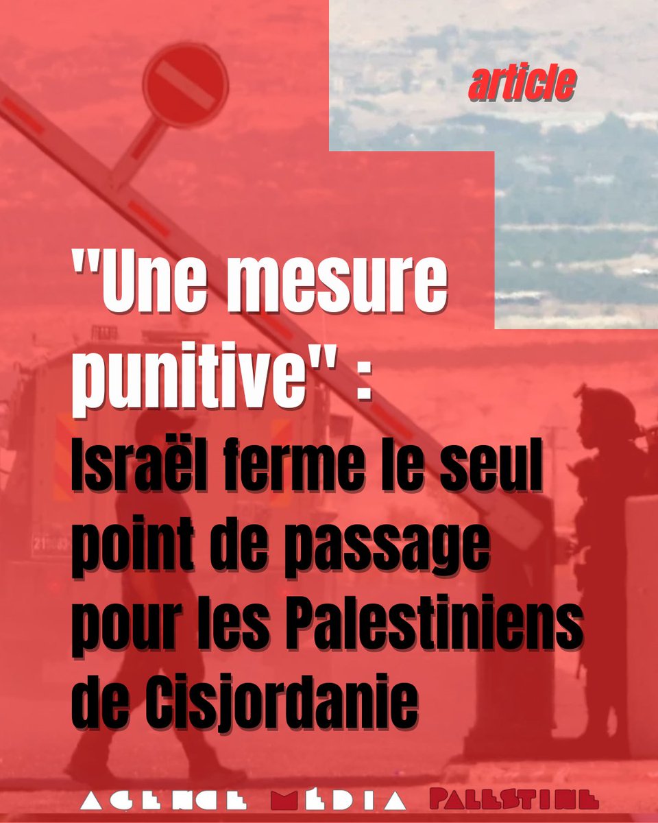 Israël a fermé mercredi le point de passage du pont Allenby, seule route pour les Palestinien·nes de Cisjordanie occupée souhaitant se rendre à l’étranger sans passer par Israël.
Par l’Agence Média Palestine, le 26 septembre 2025 : urls.fr/MFm-f4