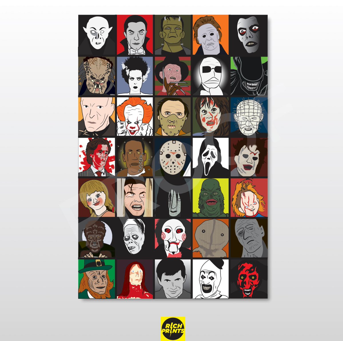 Horror Icons 🎈🎃👻❤️🖤🧡
#HorrorArt #HorrorMovies #horror #Halloween #Dracula #frankenstein #freddy #jason #HannibalLecter #exorcist #scream #alien #predator #saw #Shining #TERRIFIER #horrorfamily #artwork #prints #poster #graphicdesign #illustrationart