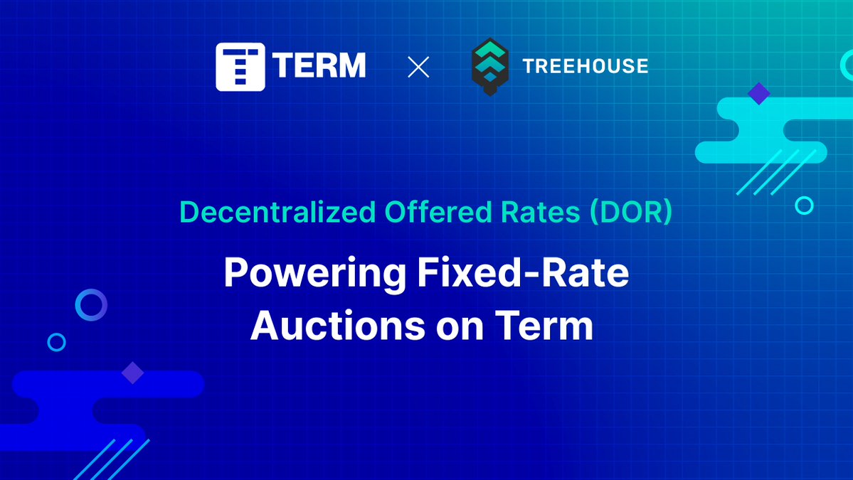 TreehouseFi's tweet image. 🌳 Treehouse DOR is live on Term!

Term’s fixed-rate lending auctions are now powered by TELR and TEBR, key benchmarks from Treehouse’s Decentralized Offered Rates (DOR). ⚡

Now you can use real market rates to propose competitive bids and offers on @term_labs.

Read on. 🧵👇