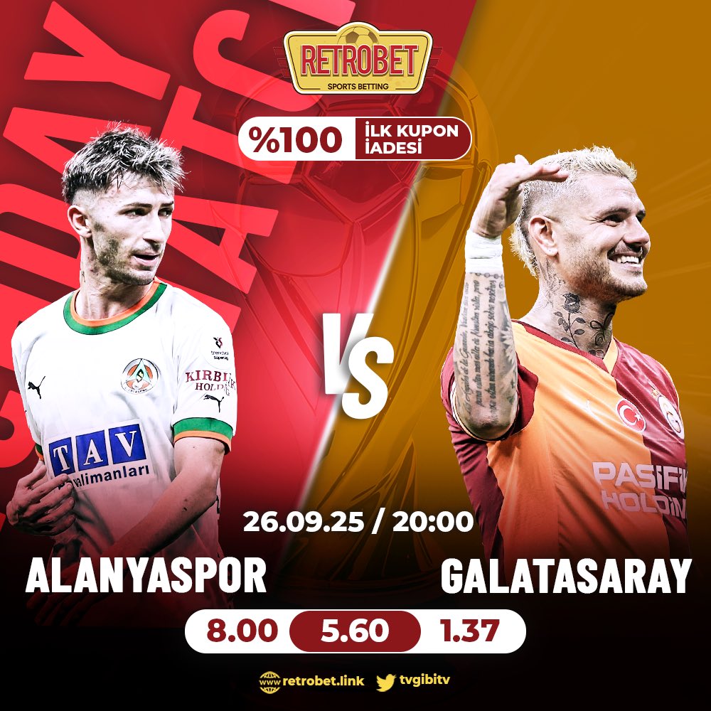 Alanyaspor 🆚 Galatasaray sence kim kazanır ? 

BUGÜNE ÖZEL #Retrobet TE ! ⚡️
🎁250₺ ÇEVRİMSİZ Deneme Bonusu❕

 🚩Adres:  retrobet.link/?btag=twitter