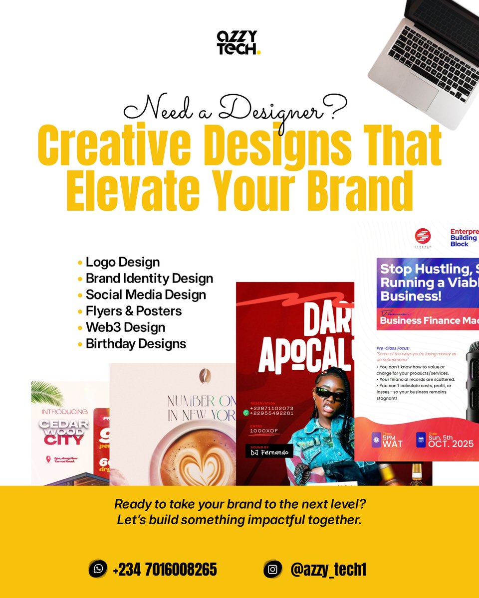 Azzy_Tech1's tweet image. Your brand deserves designs that speak volumes.
Logos, brand identity, social media, flyers, posters &amp;amp; more — I’ve got you covered.

Let’s build something impactful together.
📩 DM to get started.

#BrandDesign #GraphicDesign #IdentityDesign #MinimalDesign