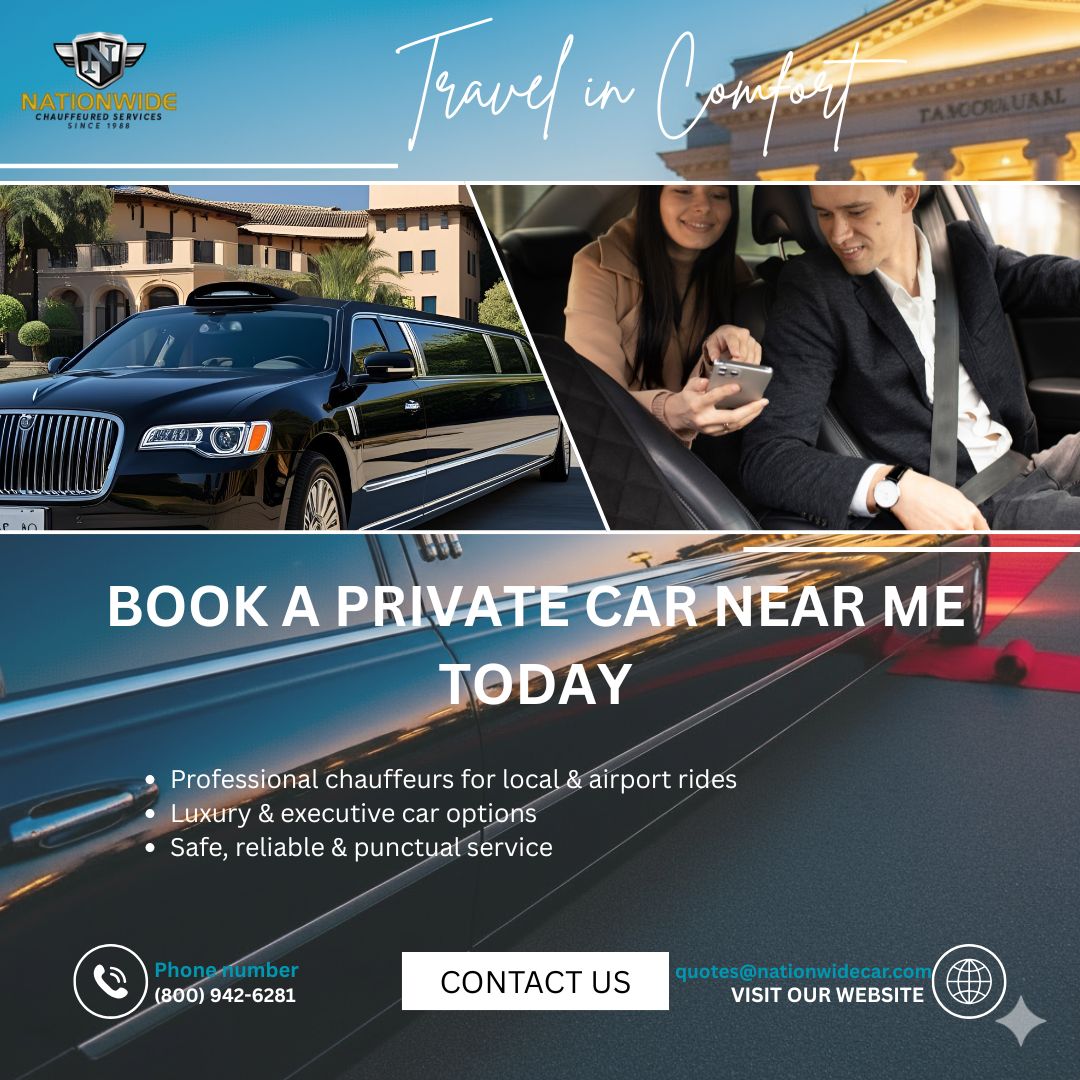 nationwidecar20's tweet image. Step into comfort and style with our Private Car Service Near Me.
📞 Call/Text (800) 942-6281 | 📧quotes@nationwidecar.com
Visit: bit.ly/3CqmjHH
#PrivateCarServiceNearMe #LuxuryCarService #NationwideChauffeuredServices #VIPCarService #ExecutiveCarService