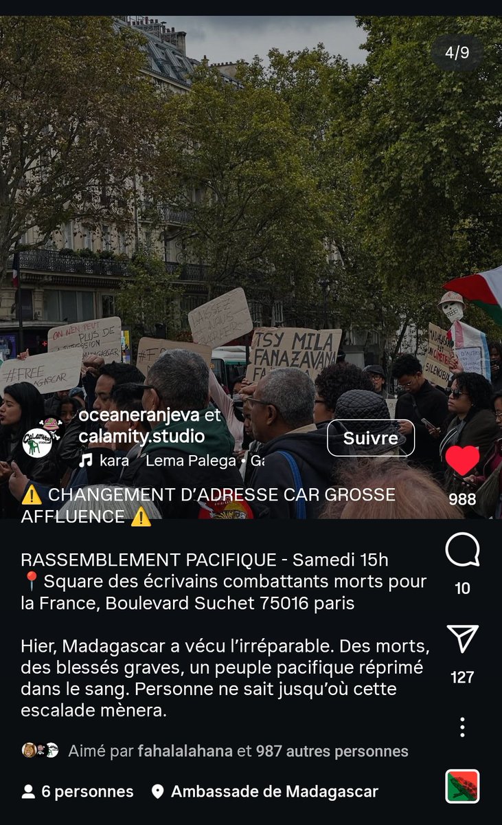 Manif ce samedi dans Paris 16 !!!!! En signe de soutien au mouvement qui se passe à Madagascar