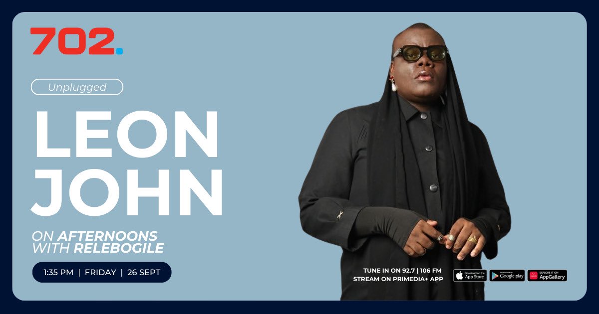 The ‘How to be OK’ hitmaker and singer <a href="/theleonjohn/">Leon John</a>  is set to be LIVE from Unplugged on #702Afternoons with <a href="/RelebogileM/">Relebogile Mabotja</a> from 1:30 PM! 

Watch LIVE performance here: youtube.com/live/Y_Aog2jME…

#LeonJohn #Music #Unplugged #702WalkTheTalk