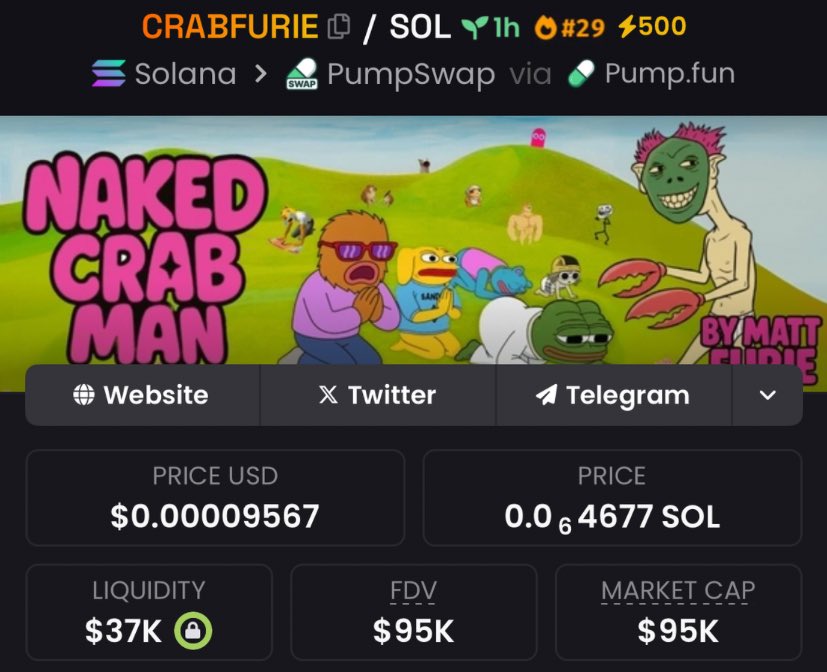 gridalpha0's tweet image. Early alpha call on $CRABFURIE at $95k mcap in the private TG! 🚀 Potential for massive gains as the play unfolds! 💸 Let&apos;s see this one go!

 #CRABFURIE #AlphaCall #PrivateTG #CryptoOpportunity #EarlyMover