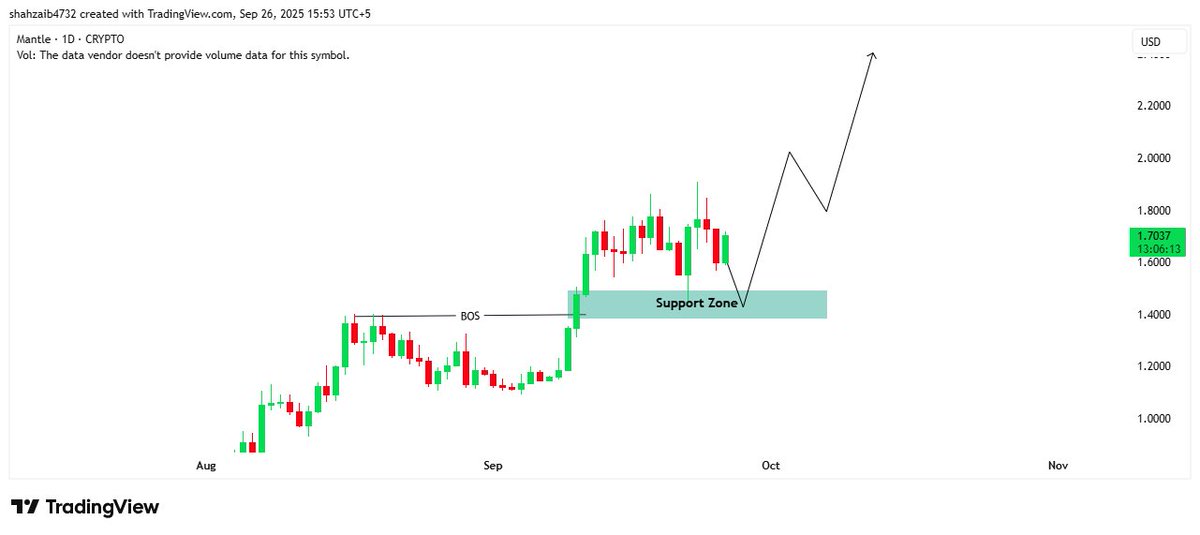 The $Mantle train is just leaving the station. Perfect pullback to the demand area. Expecting a strong bounce and push for new all-time highs from here. All clear for takeoff.