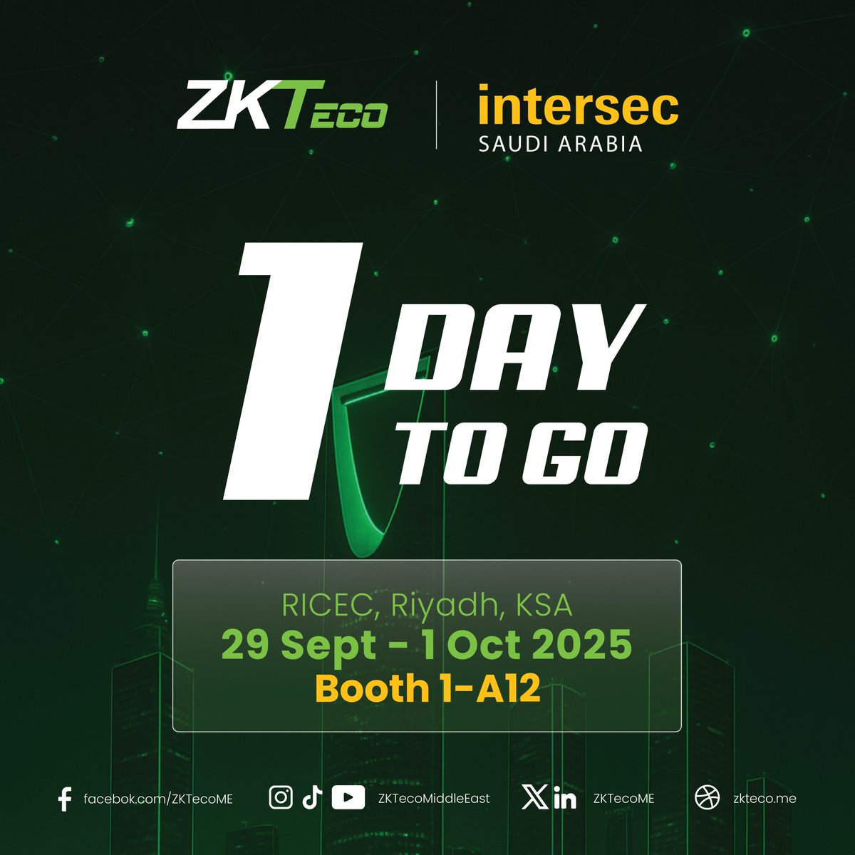 ZKTecoME's tweet image. ⏳ Just 1 Day to Go! 🎉

Get ready to meet us at Intersec KSA 2025 — where innovation and smart security come together. 🔐✨

Don’t miss it — see you there! 👋

#IntersecKSA #SmartSecurity #Innovation #ZKTeco