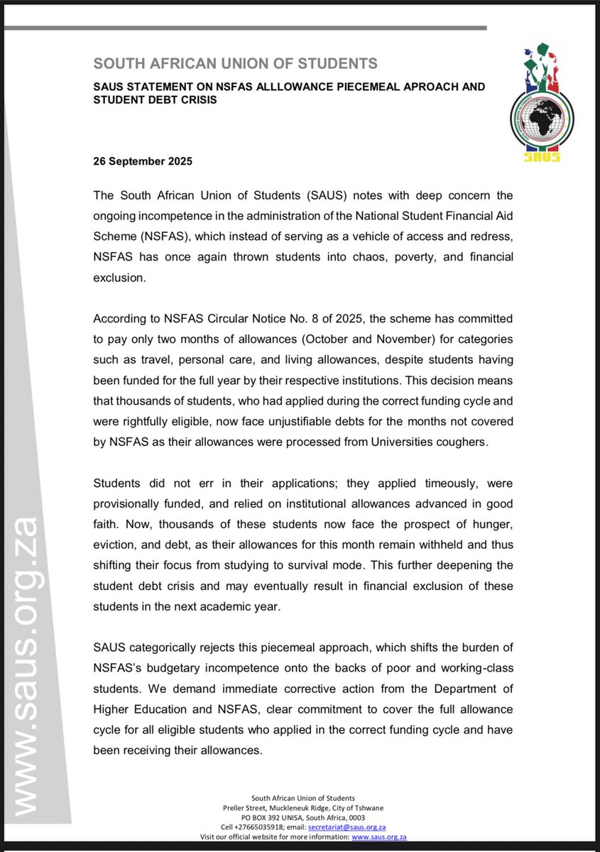 South African Union of Students tweet media