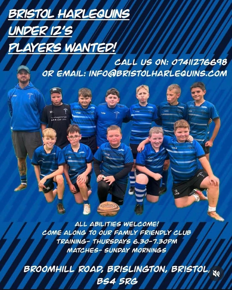 Rest week? ✅ Recruitment? Still on! 🙌 Our U12s are on the lookout for new players to join the Quins family. All abilities welcome – train Thursdays, play Sundays.

📞 07411 276698
📧 info@bristolharlequins.com

🔵⚫️⚪️ #UTQ #COYQ