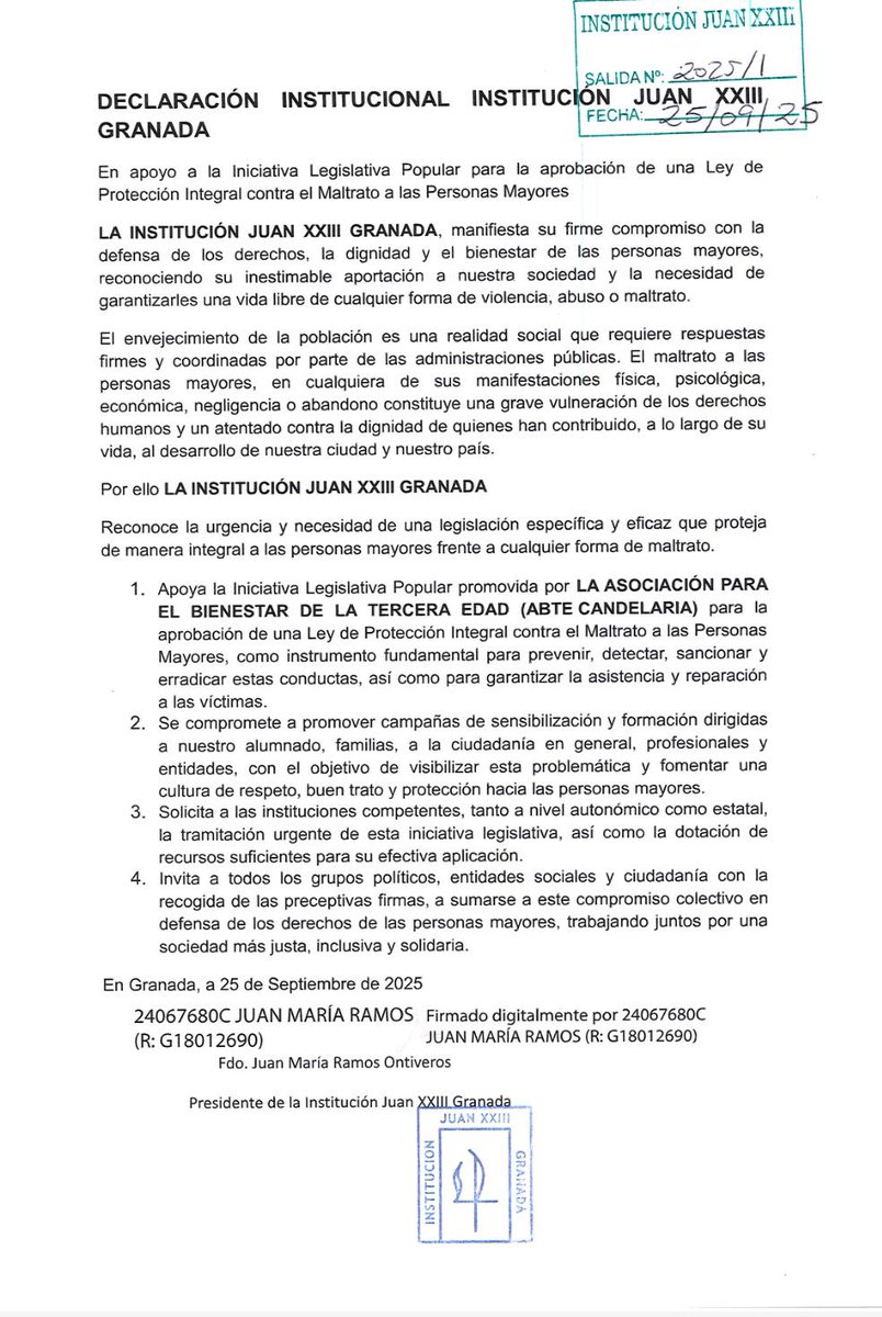 💙 La Institución Juan XXIII Granada se suma a la #ILPResidenciasDignas. Gracias por defender los derechos de nuestros mayores. Firma tú también 👉 pornuestrosmayores.org#PorNuestrosMayores #FirmaPorLaDignidad #ABTECandelaria