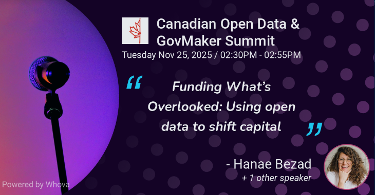ADEL_PCNS's tweet image. 🎉 We’re thrilled to share that our ADEL 2019 alumna, Hanae Bezad, will be speaking at the Canadian Open Data &amp;amp; GovMaker Summit on November 25, 2025 ! 

Don&apos;t miss her session on the theme &quot;Funding What’s Overlooked: Using open data to shift capital&quot; !  

#OpenData #CivicTech…