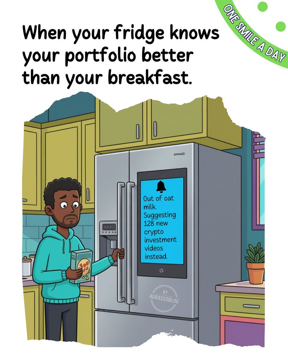 agrassoblog's tweet image. When your fridge replaces oat milk with crypto advice, maybe it's time to update your grocery app instead of your portfolio.
#SmartHomeProblems #OneSmileADay