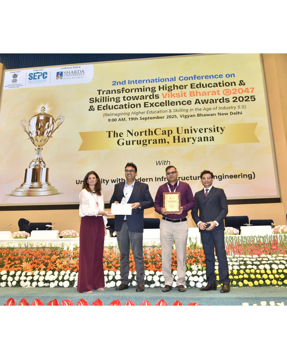 🏆 Proud Moment for NCU!

We are honoured to be recognised as the “University with Modern Infrastructure (Engineering)” by the Services Export Promotion Council (SEPC), Ministry of Commerce &amp; Industry, Government of India.

#NCU