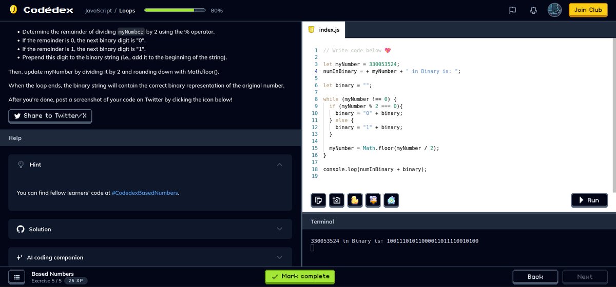 MadsDebug's tweet image. Little JS code challenge with Codex: Based Numbers 🔢. Shout out the people that already solved it and tweeted it. Helped me to figure it out. 🫡🫰
#CodedexBasedNumbers @codedex_io