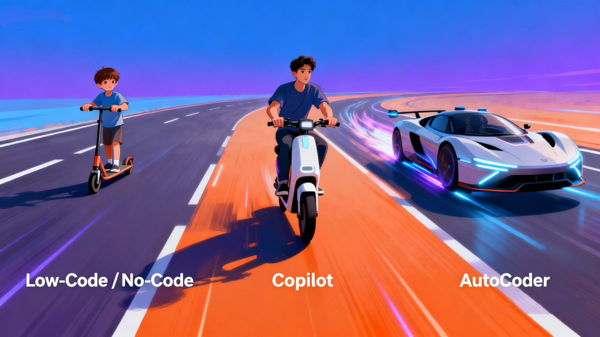 autocoder_cc's tweet image. Low-Code & No-Code vs Autocoding💥
Low-code and no-code promised speed, but without AI they couldn’t scale or solve the core bottleneck. Copilot helps programmers, but it doesn’t replace coding itself.
💡Autopilot does. AutoCoder generates complete apps end-to-end, from idea to…