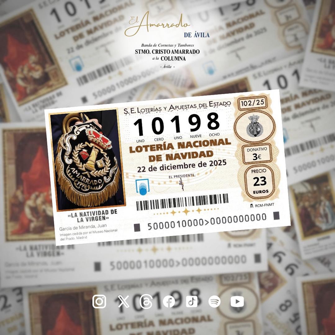 LOTERÍA DE NAVIDAD 

Como todos los años, la formación pone a disposición de todos los interesados nuestro número para el Sorteo Extraordinario de Navidad del próximo 22 de diciembre de 2025. 

Para adquirirlo no dudes en ponerte en contacto con nosotros o nuestros componentes.