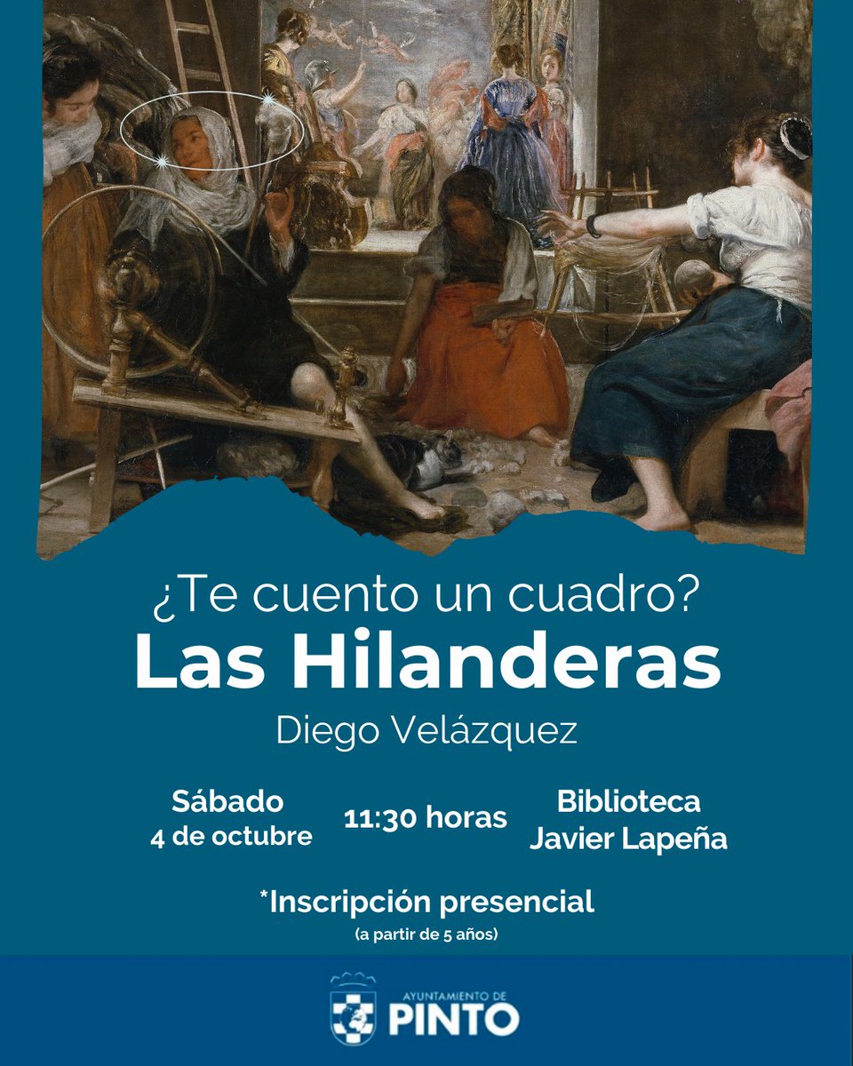 🎨Nueva edición de JugArte en octubre

🧵👨‍🎨Con el título '¿Te cuento un cuadro?' nos acercaremos con los más pequeños al cuadro de Diego Velázquez, Las Hilanderas

🗓️4 de octubre
⏰11:30 h.
📍 Biblioteca Javier Lapeña

Inscripción presencial, para mayores de 5 años