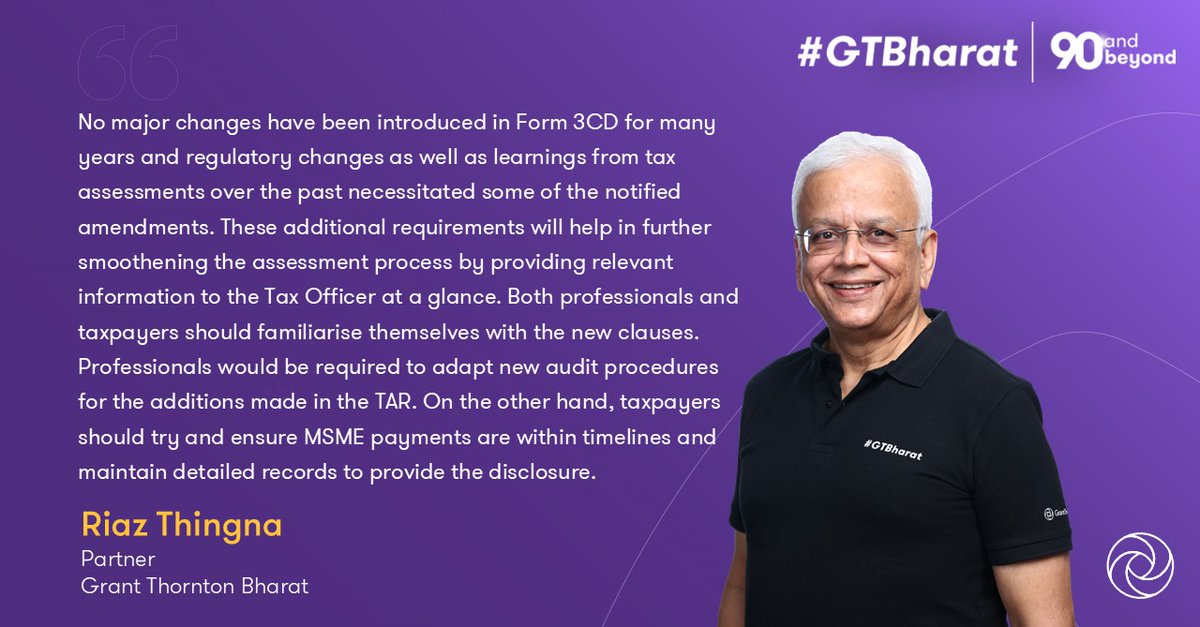 GrantThorntonIN's tweet image. The latest #Form3CD amendments for AY 2025-26 aim to make tax audits smoother &amp;amp; more transparent.
Riaz Thingna notes key updates include settlement payments, buy-back of shares, #MSME reporting and removal of obsolete clauses.

Read more in @EconomicTimes: brnw.ch/21wW6ZW