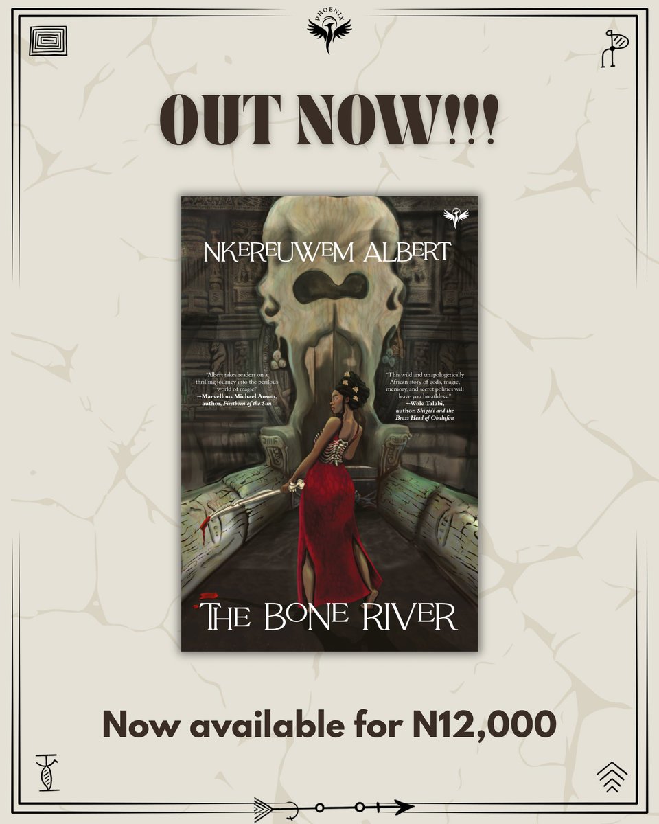 Happy Publication day to THE BONE RIVER 🎉🎉
Ouida’s latest Title from our Fantasy imprint , Phoenix.
We are excited for you to enter the world of The Bone River .<a href="/nkereuwxm/">Nkereuwem - THE BONE RIVER🐍OUT NOW!</a> 
 Order your copy via our website @ouidalagos.com #publication #ouidabooks #TBR