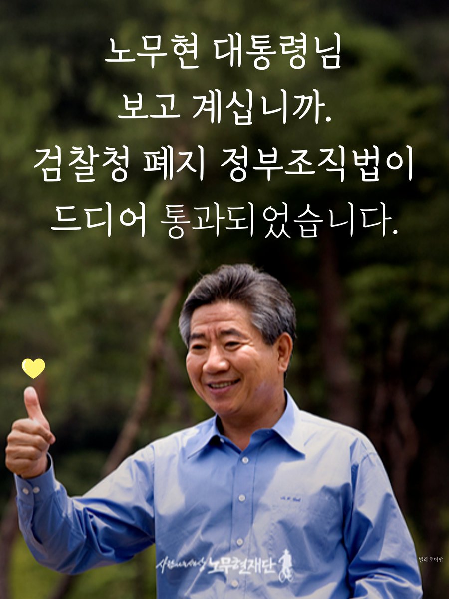 노무현 대통령님 보고 계십니까.
검찰청 폐지 정부조직법이 드디어 통과되었습니다.
