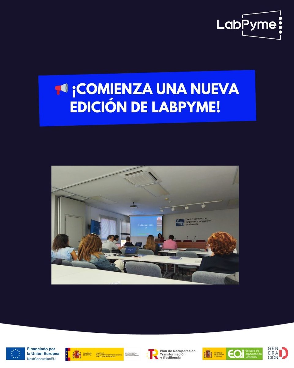 LabPyme's tweet image. 🚀 ¡Nueva edición de LabPyme en marcha desde ayer (25/09)!
✅ Formación práctica
✅ Herramientas de IA adaptadas a tu puesto
✅ Mentoría personalizada
✅ 100 % subvencionado
📎 Info: labpyme.com/ia-para-pymes
#NextGenerationEU #PlanDeRecuperación