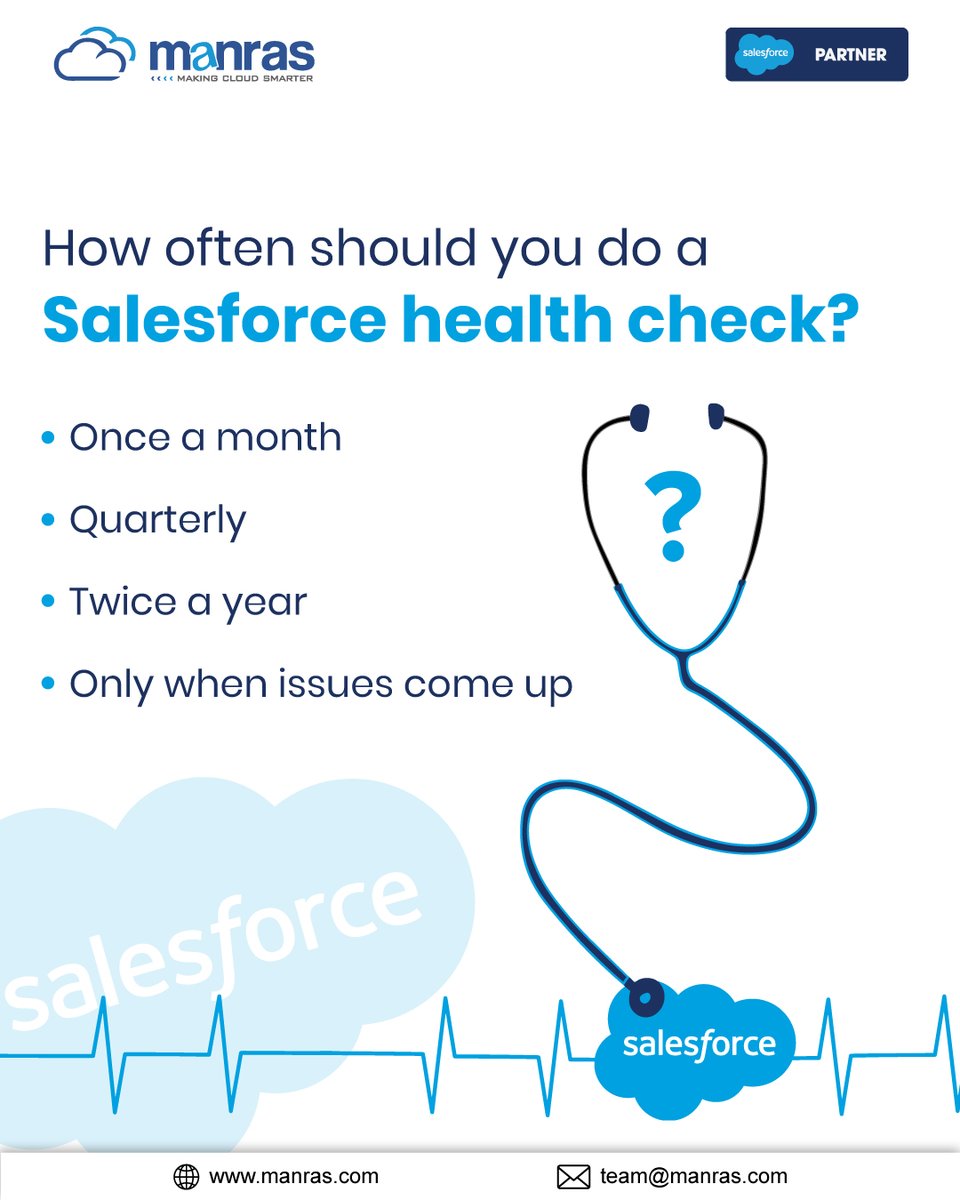 TeamManras's tweet image. Your CRM’s health defines your business performance. 💡
Regular Salesforce health checks can prevent issues before they impact growth. But the big question is - how often should you do it? Vote below! ⬇️

#ManrasTechnologies #SalesforceExperts #CRMHealthCheck #BusinessGrowth #CRM