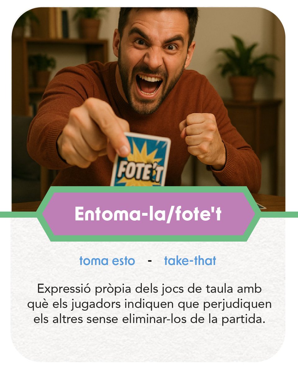 Als jocs de taula no hi falten la 'catxa', l''efecte líder'... o fins i tot un 'fote't'!

Coneixes aquestes expressions sobre l'actitud del jugador? 

Descobreix-ne més amb el diccionari del <a href="/cpnlcat/">Consorci per a la Normalització Lingüística</a> i el <a href="/termcat/">Termcat</a>: cpnl.cat/jocderol

🎲Juga en català!

#TotJoc